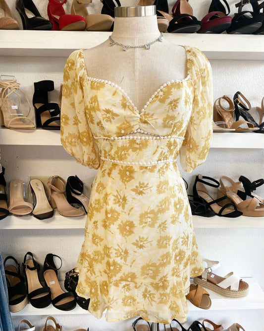 Heart Lined Yellow Floral Dress