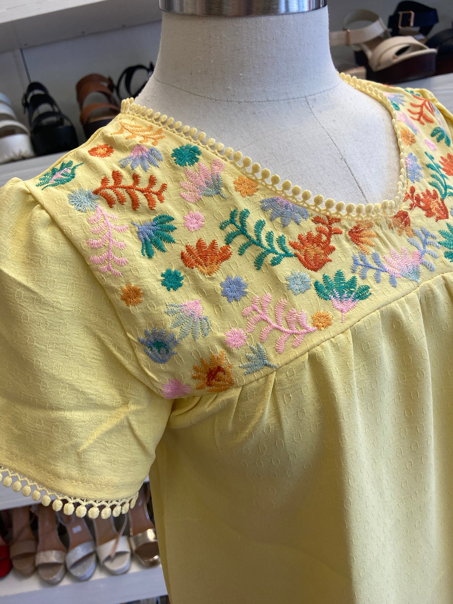 Yellow Embroidered Short Sleeve Top