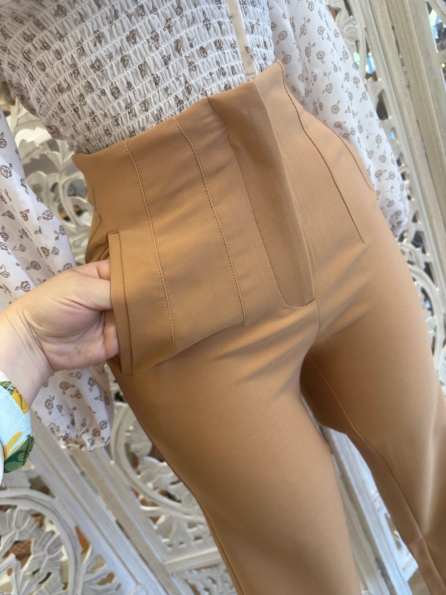 Beige Pinned Straight Legged Pants