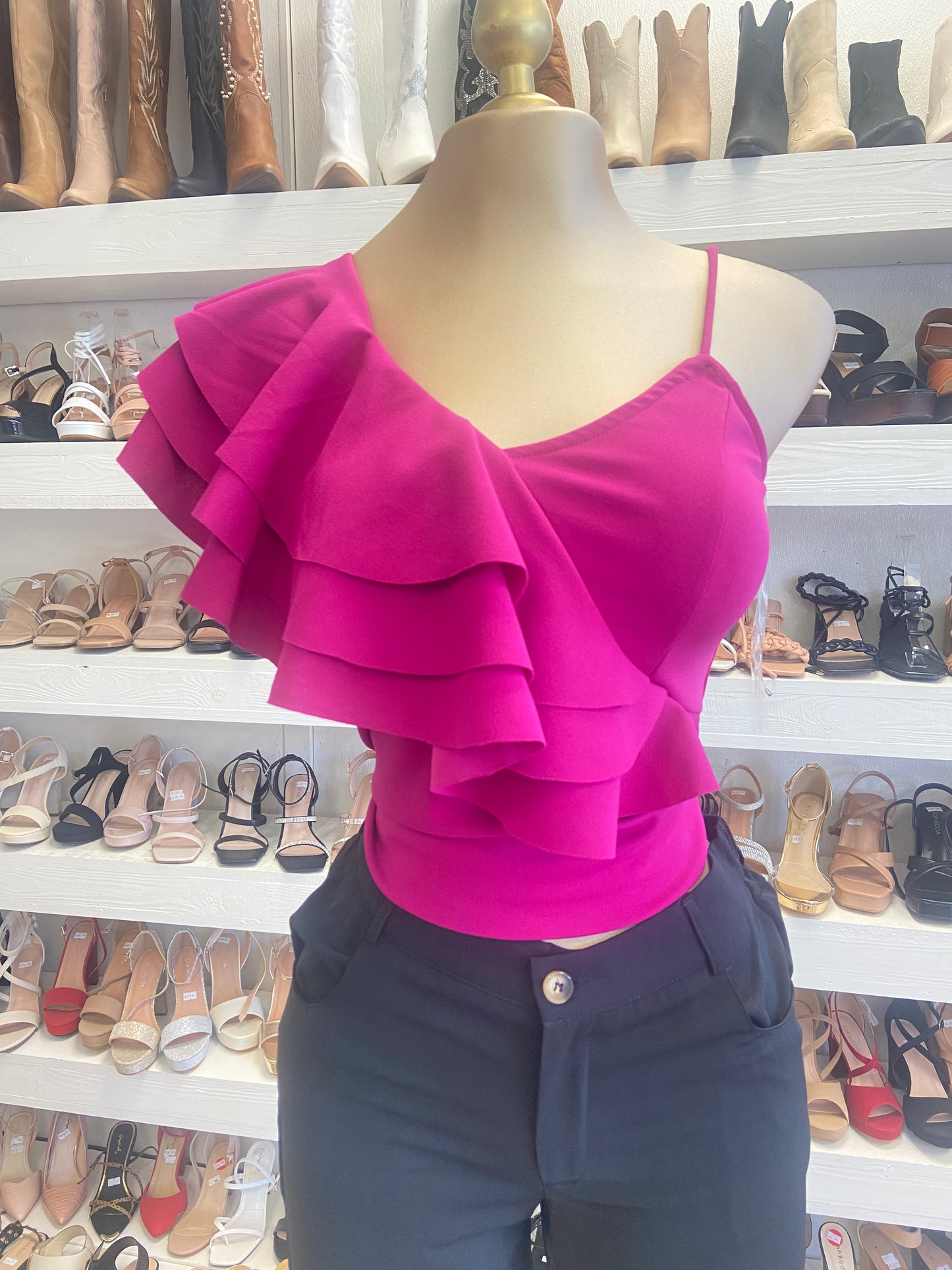 Magenta Ruffled Sleeve Top