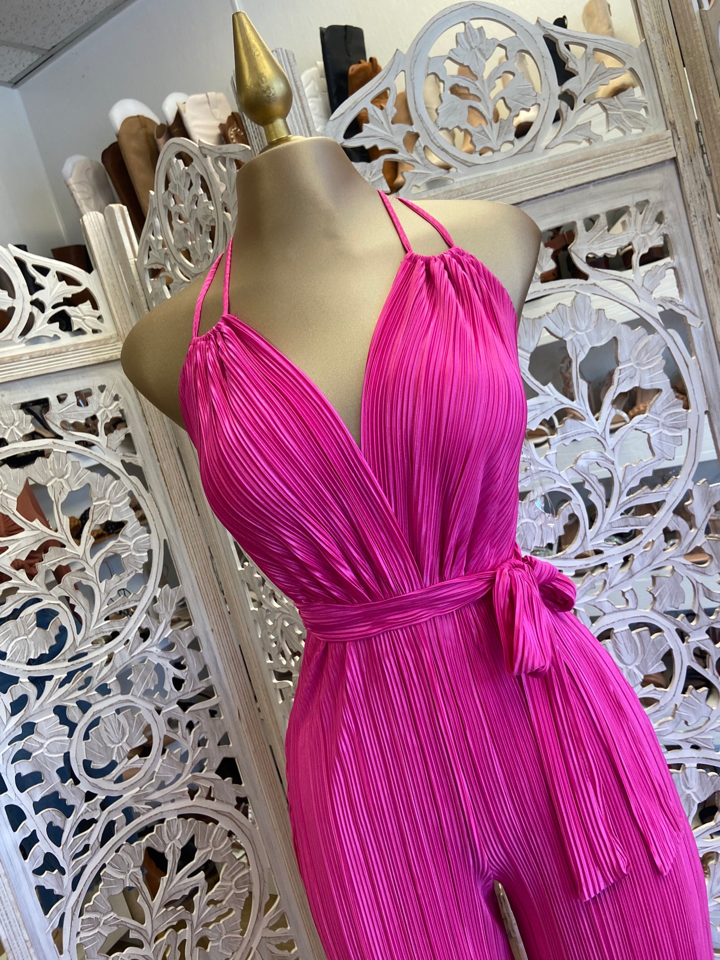 Pleated Hot Pink Jumpsuit