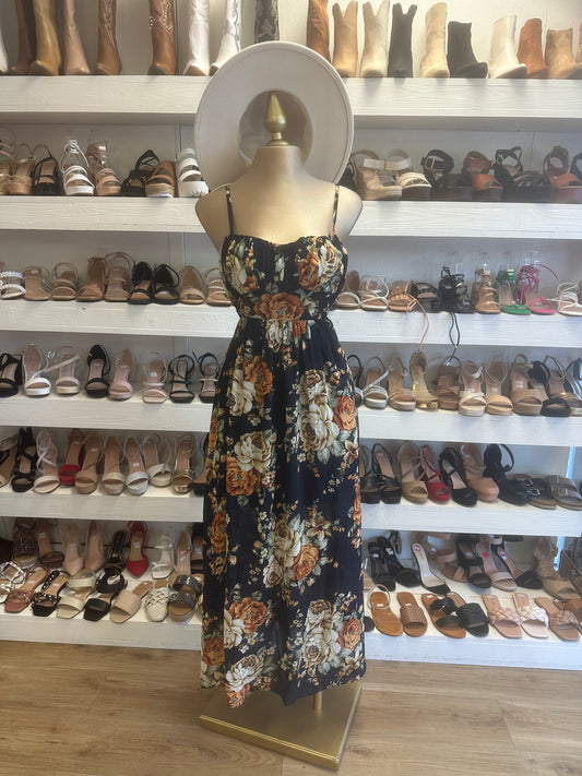 Black Floral Smocked Dress
