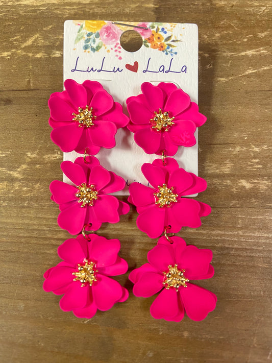 Fuchsia Stacked Floral Earrings