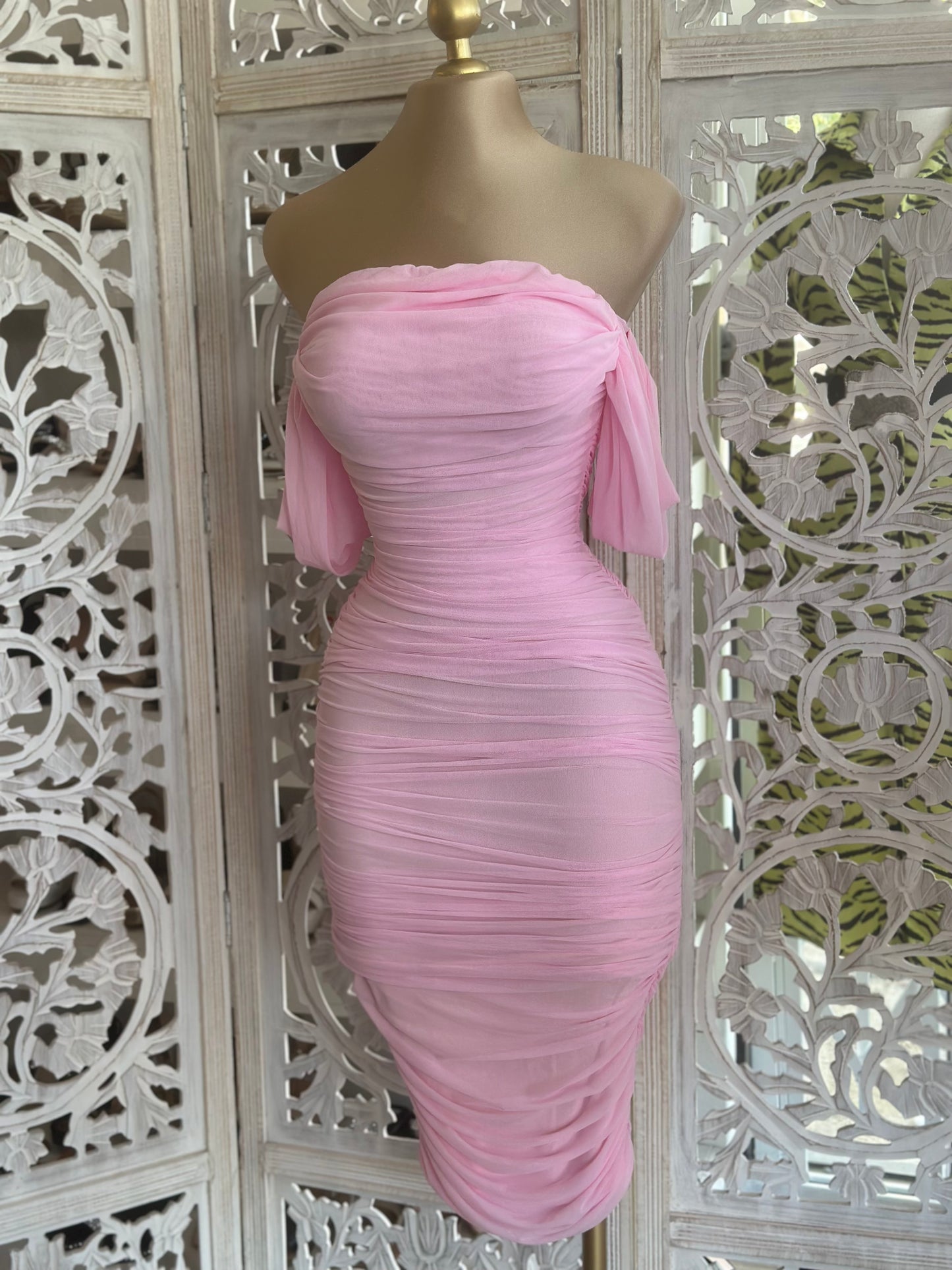 Pink Midi Ruched Dress