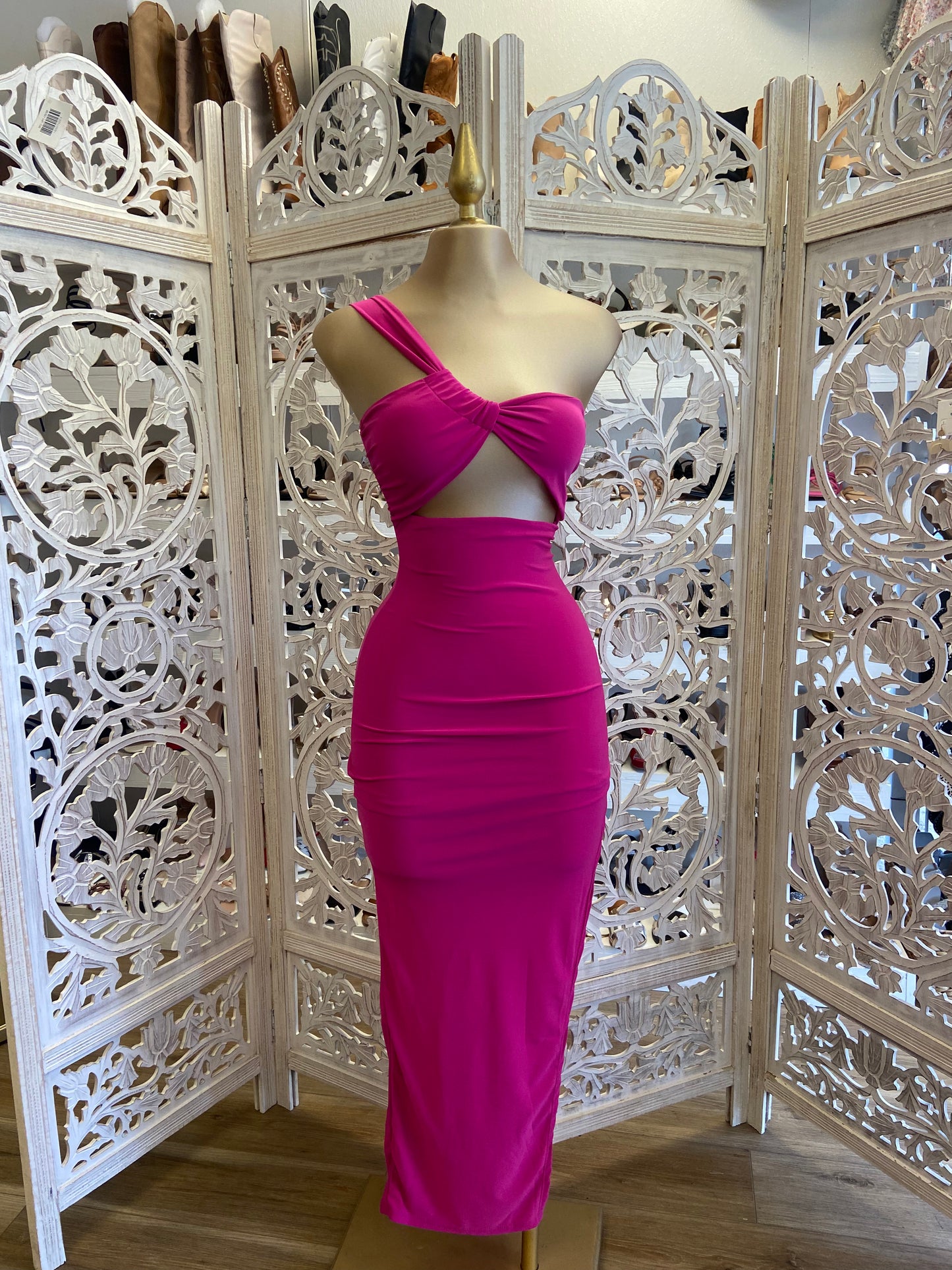 Hot Pink One Shoulder Knotted Dress