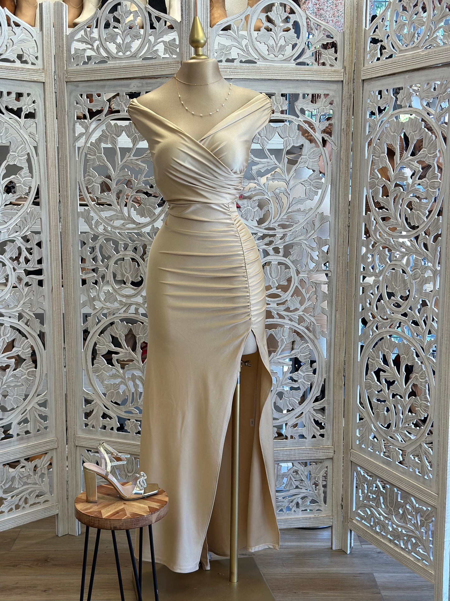 Champagne Wrapped Formal Dress