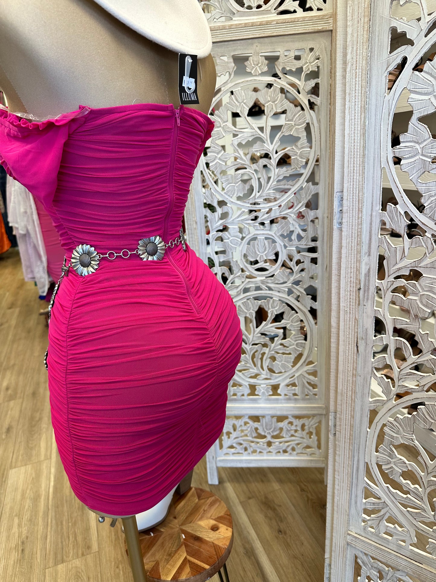 Magenta Ruched Mini Dress