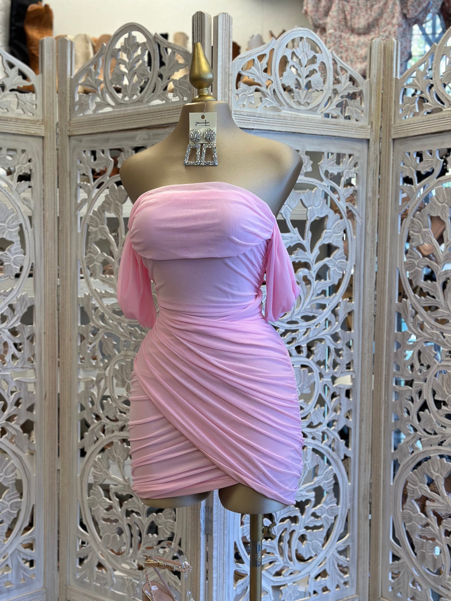 Cotton Pink Draped Mini Dress