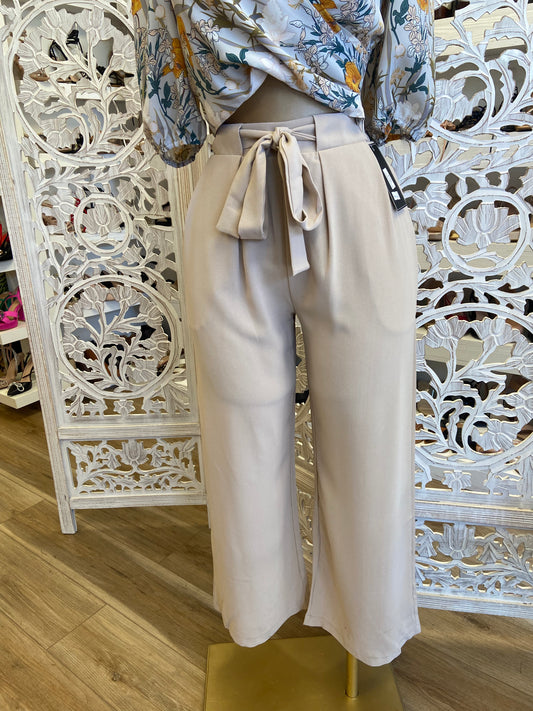 Beige Bow Tie Trousers