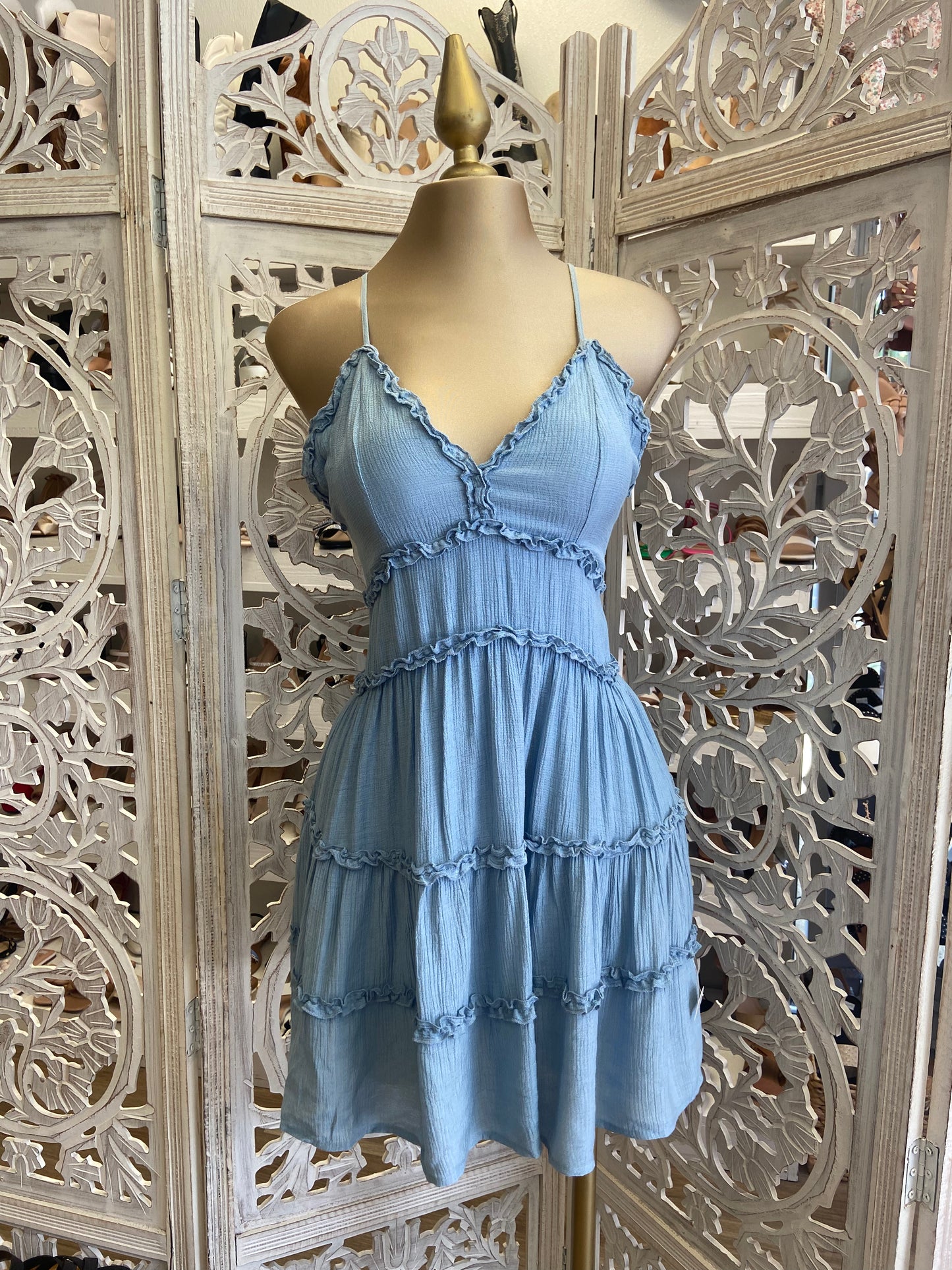 Crossback Blue Flowy Dress