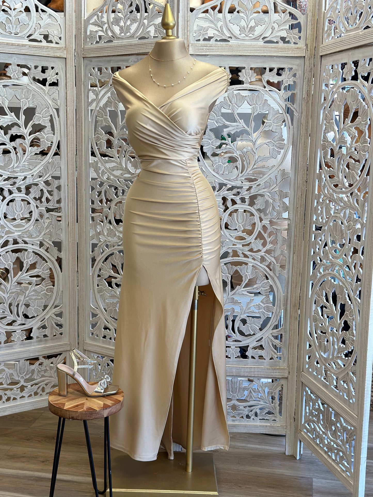 Champagne Wrapped Formal Dress