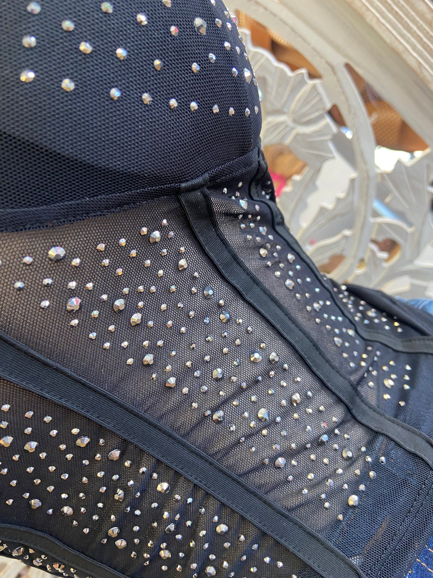 Mesh Rhinestone Corset Top