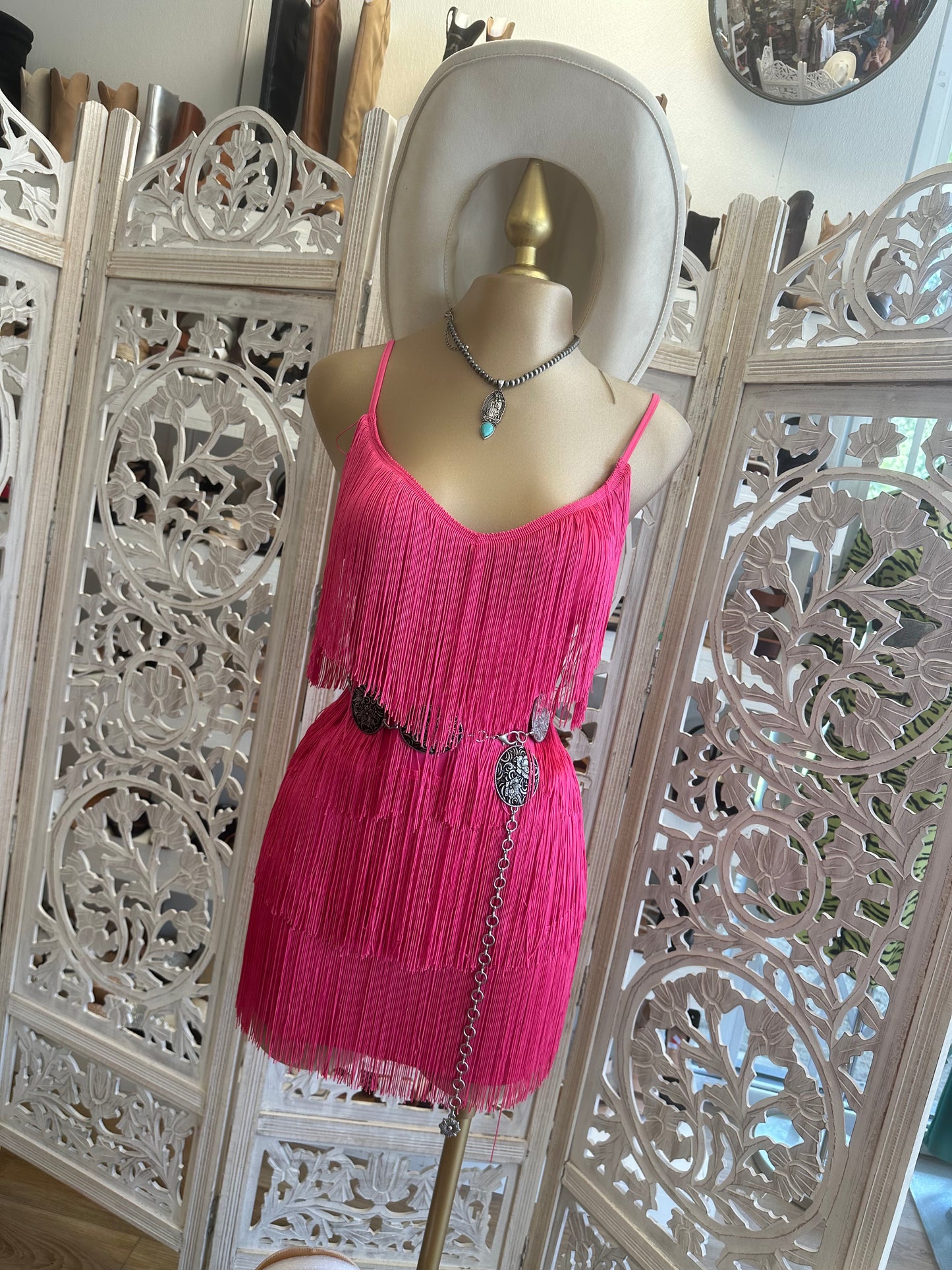 Neon Pink Fringe Dress