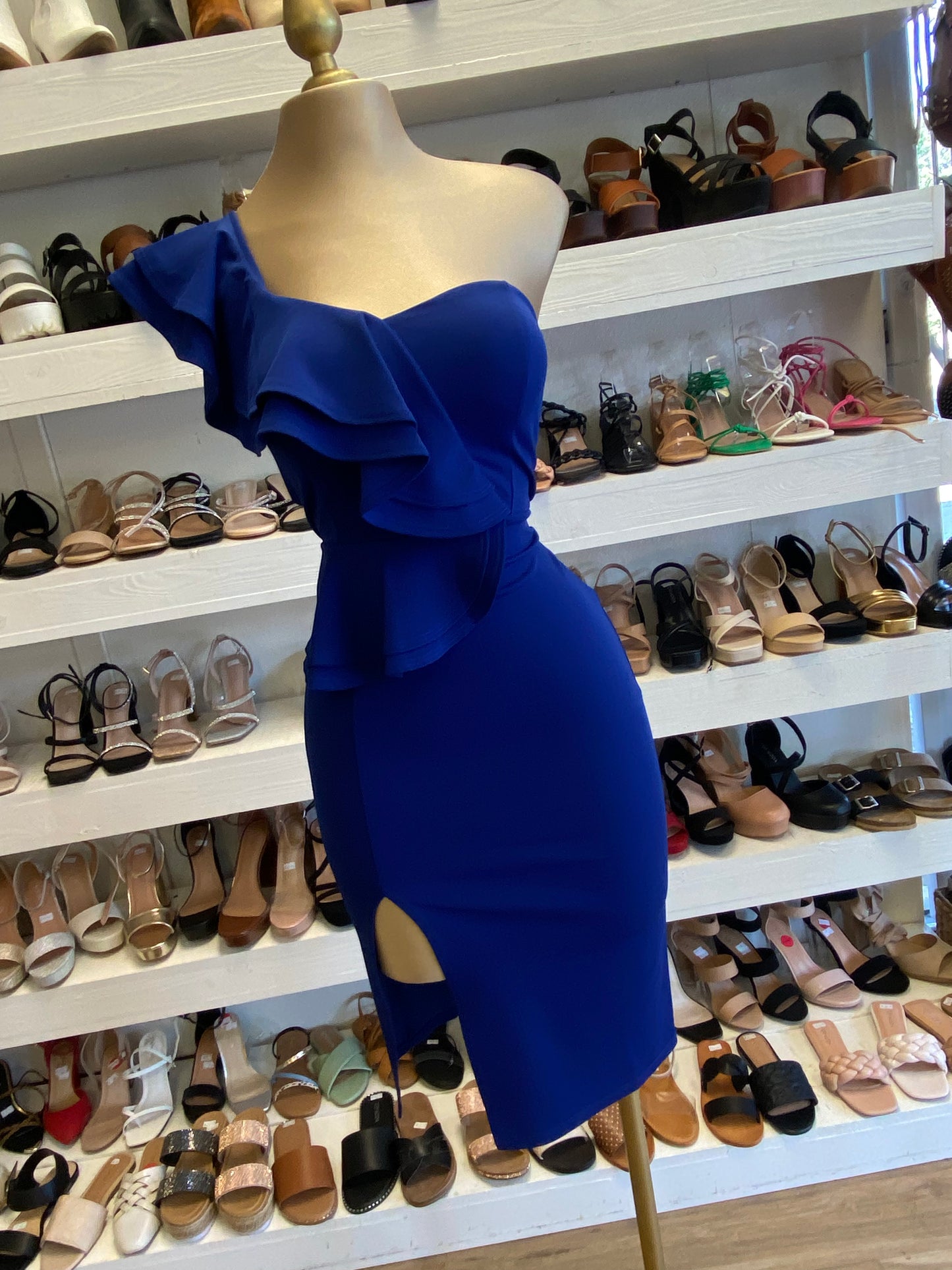 Blue Ruffle Slit Dress