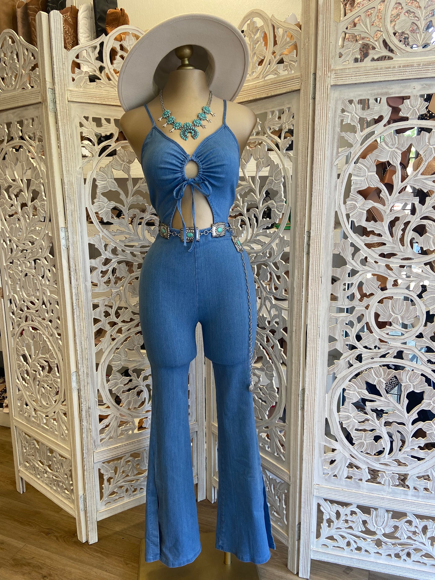 Denim Keyhole Jumpsuit