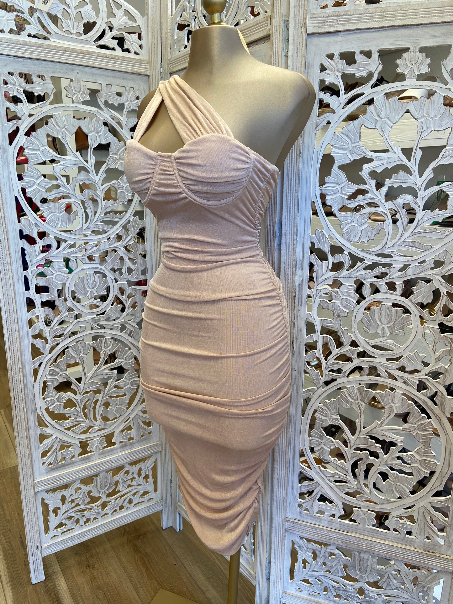 Beige Cutout Midi Dress