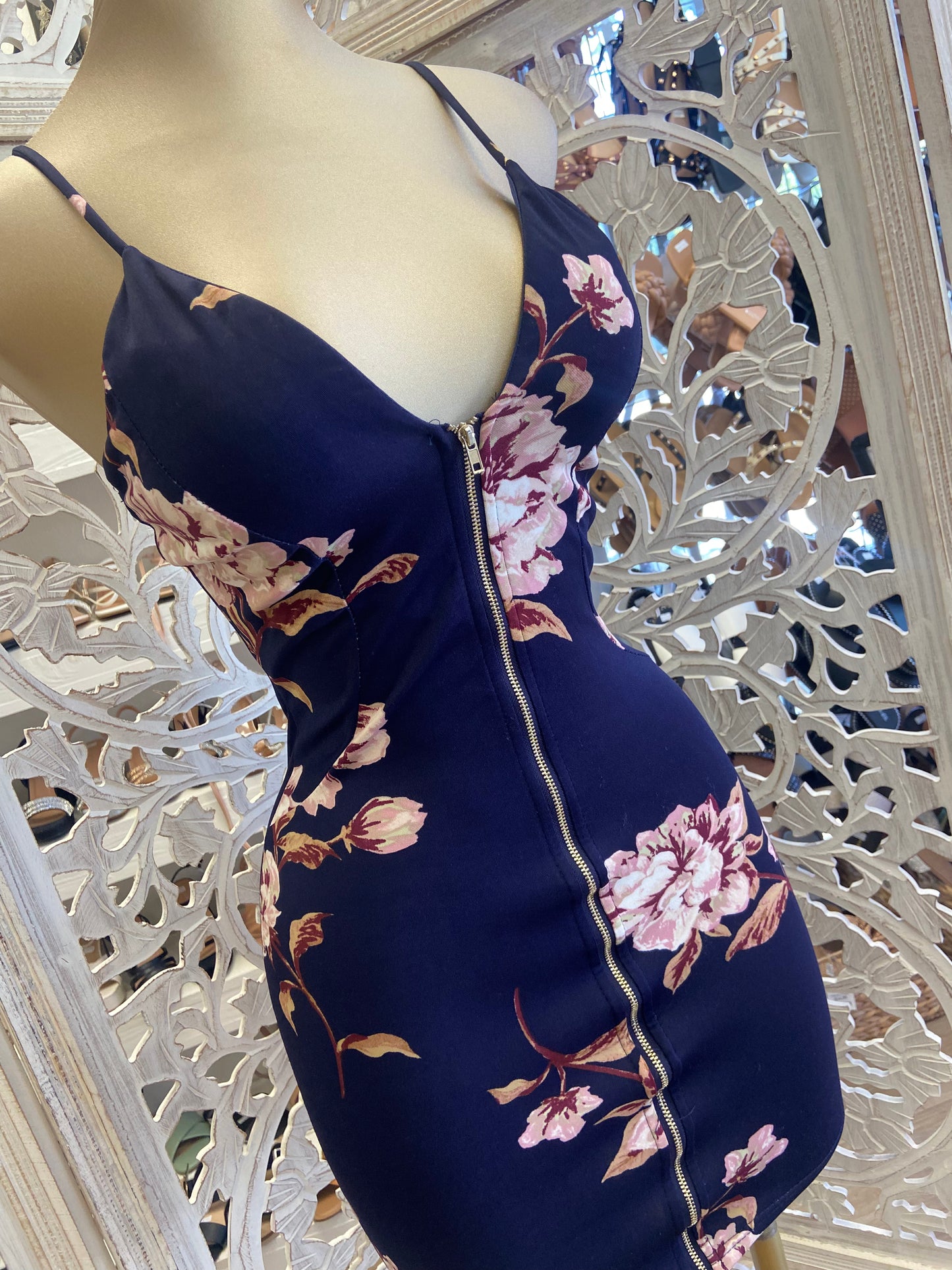 Blue Floral Zipped Dress