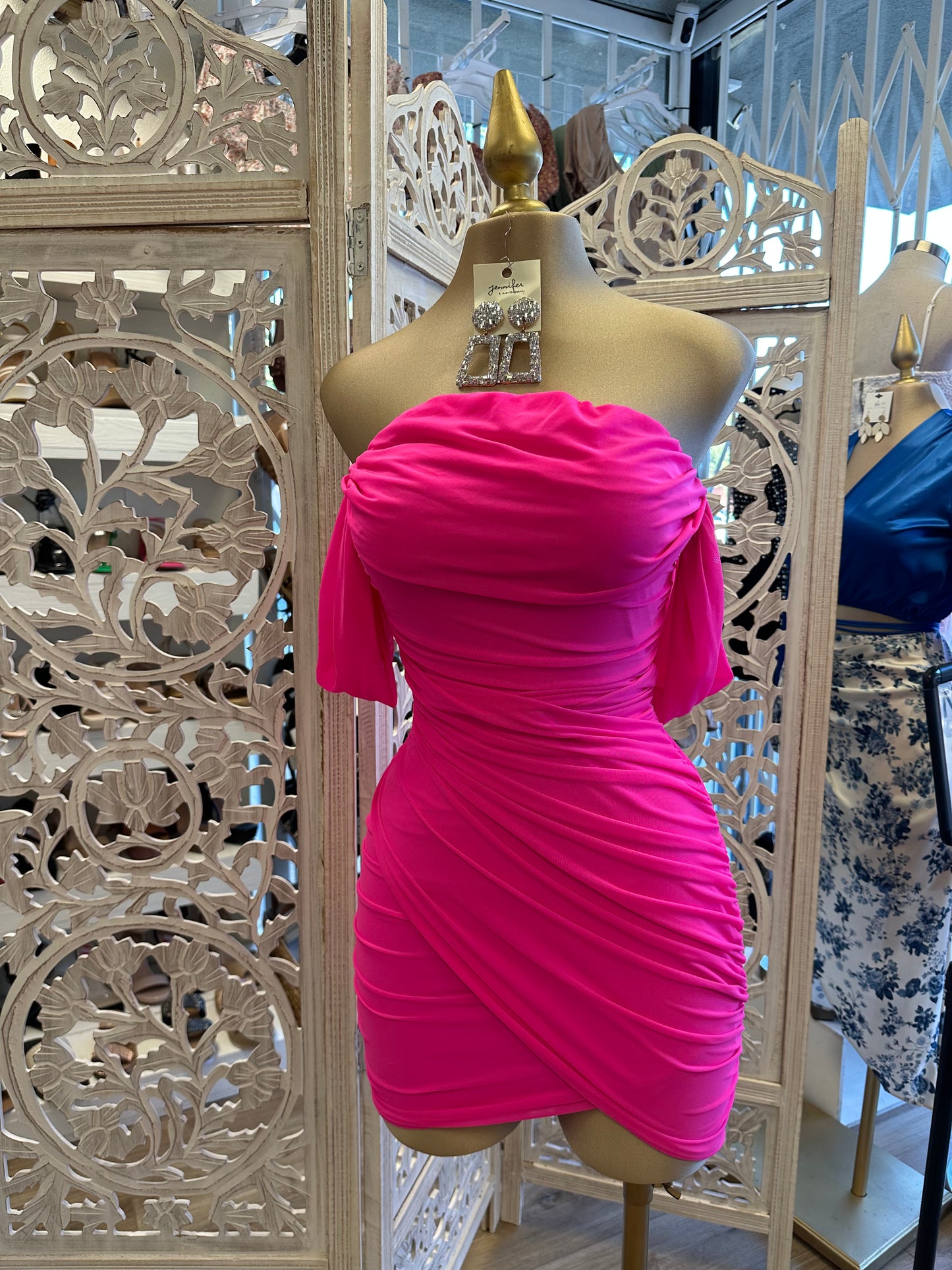 Hot Pink Draped Mini Dress