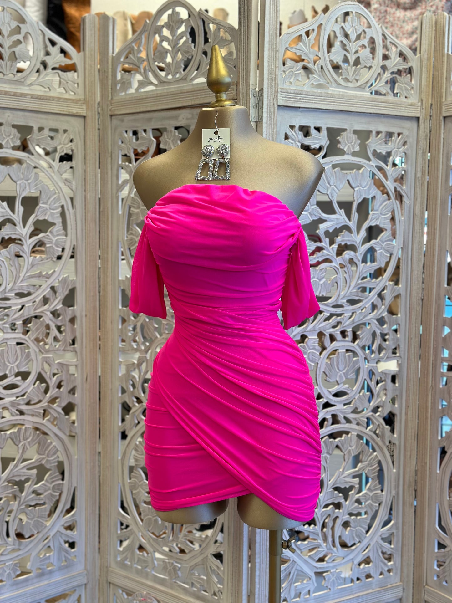 Hot Pink Draped Mini Dress