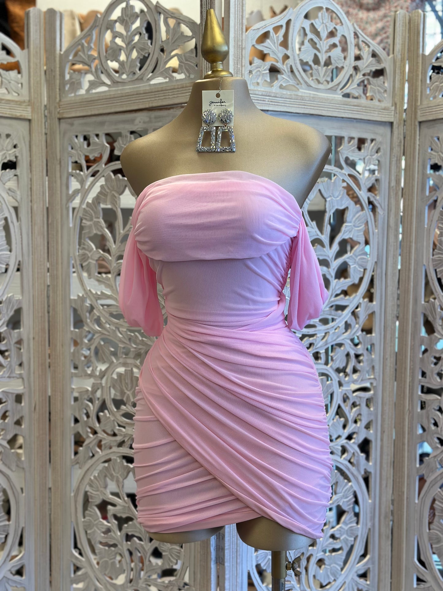 Cotton Pink Draped Mini Dress