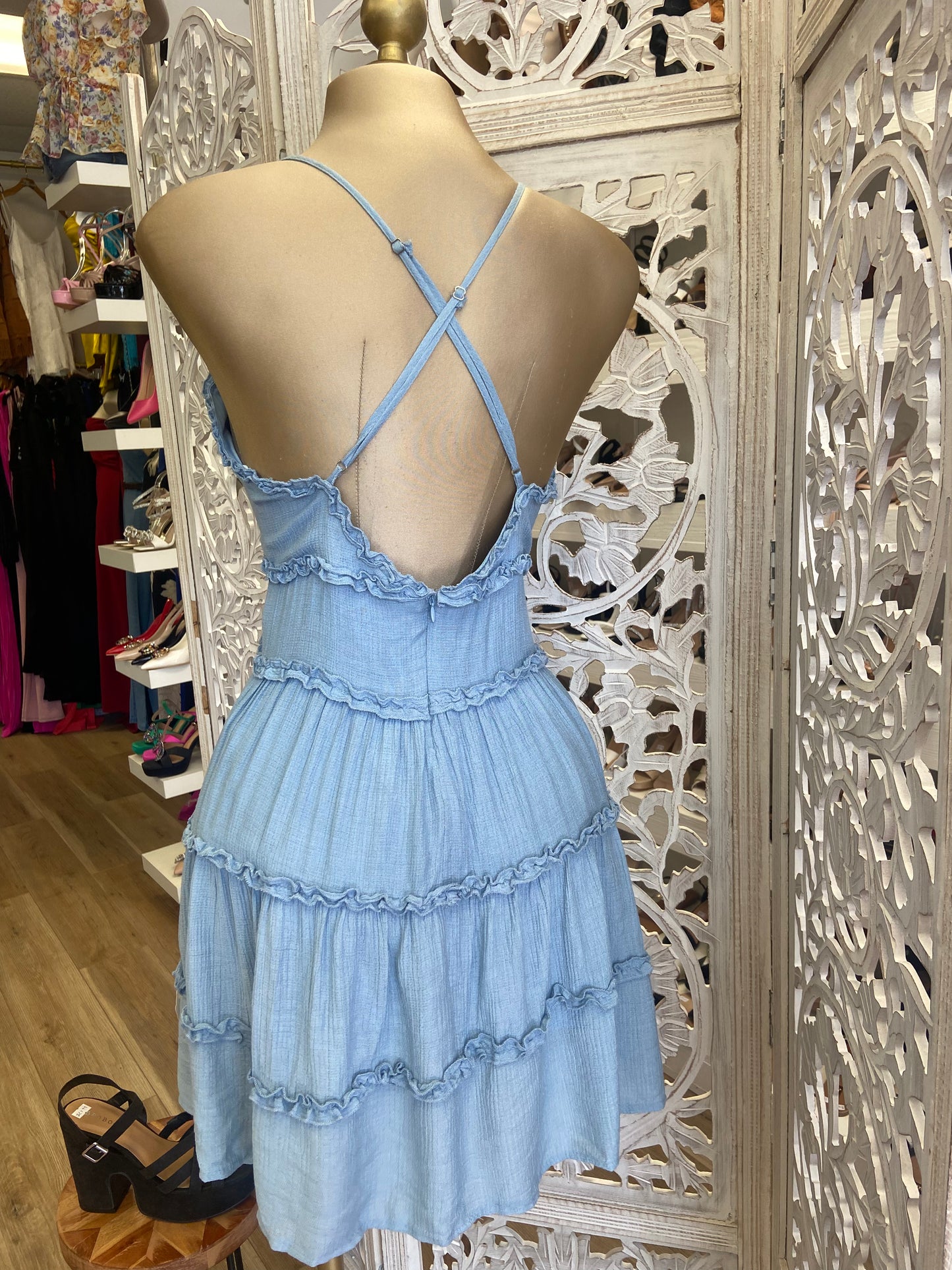 Crossback Blue Flowy Dress