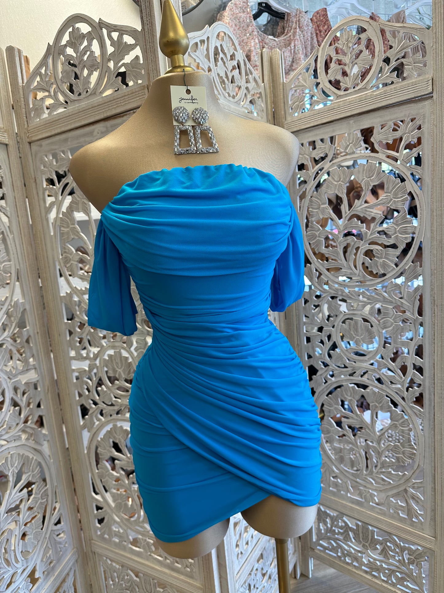 Tide Pool Blue Draped Mini Dress