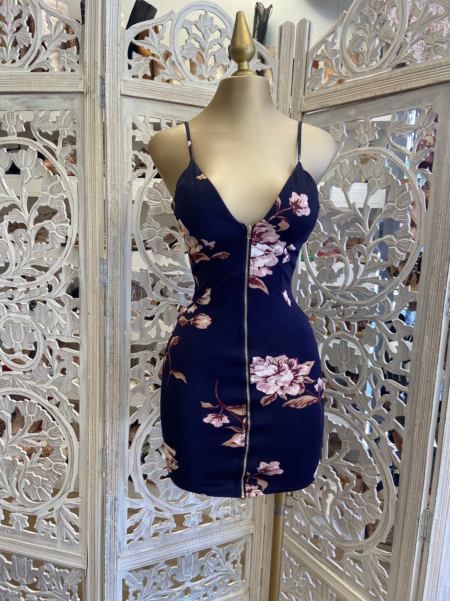 Blue Floral Zipped Dress