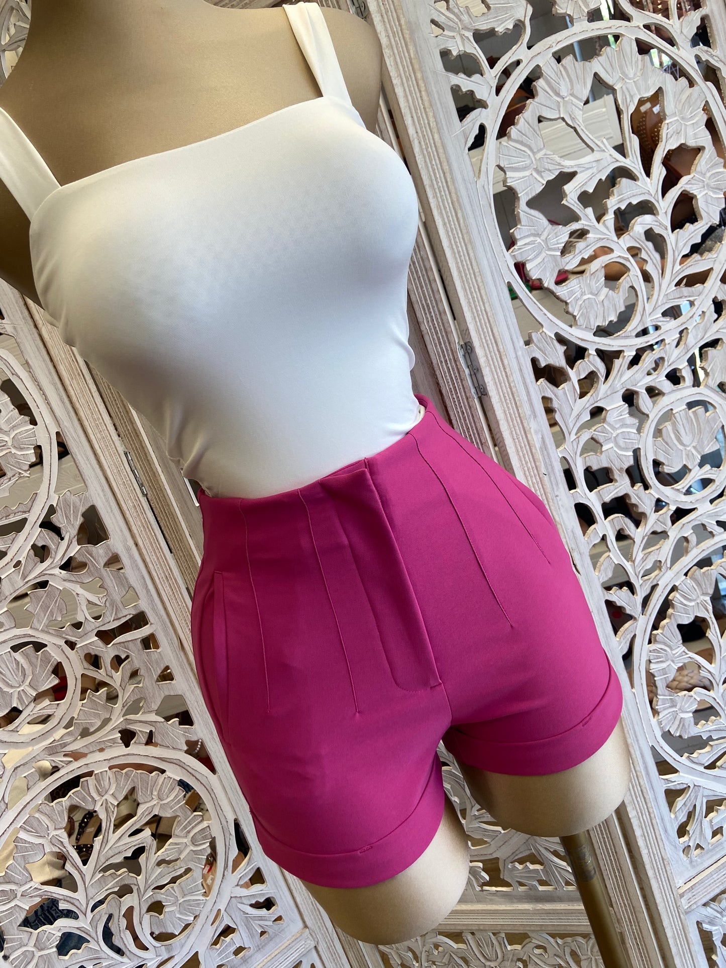 Magenta Vest Blazer Short Set