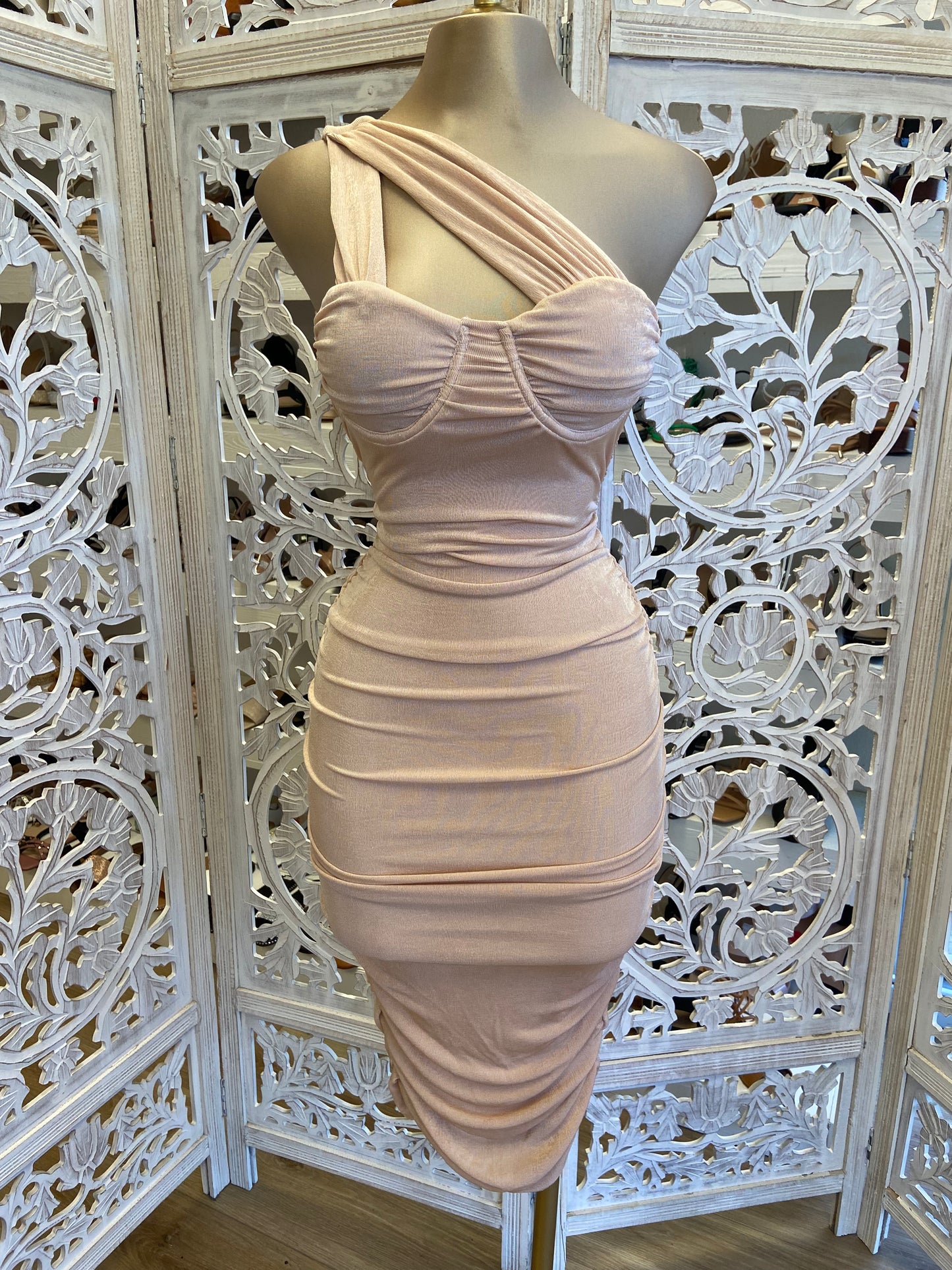 Beige Cutout Midi Dress