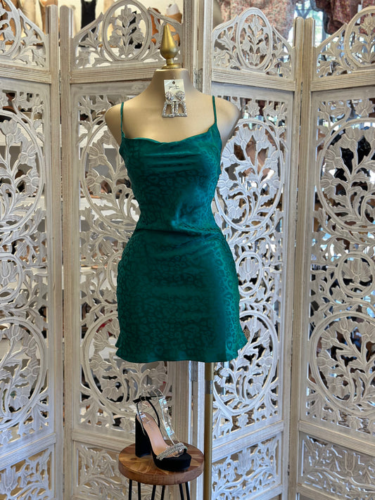 Green Suede Print Cowl Mini Dress