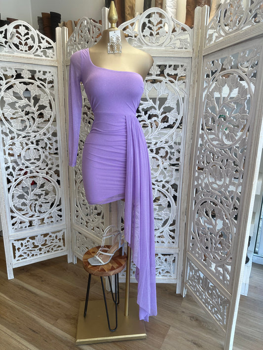 One Sleeve Tailed Lavender Dress