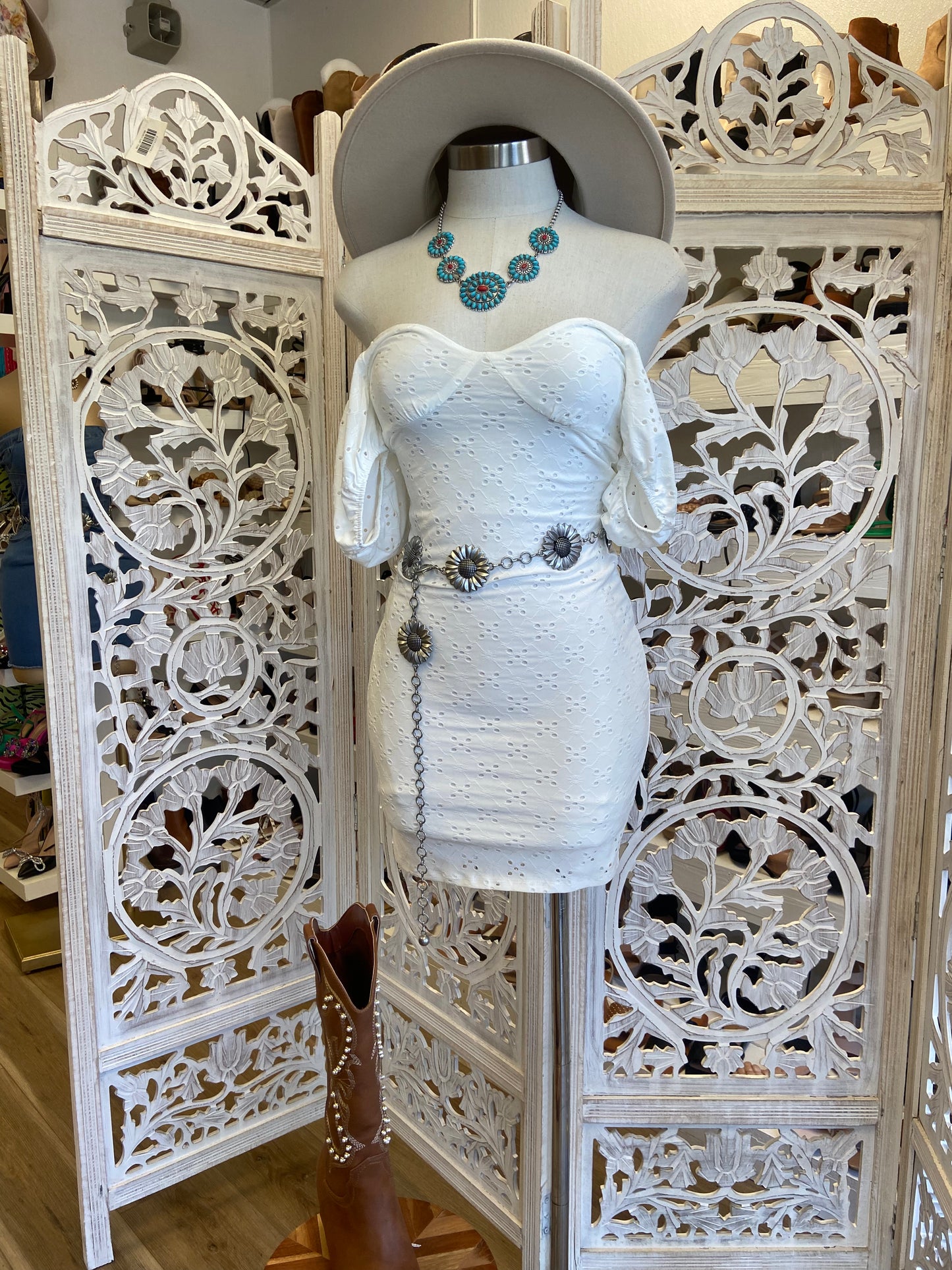 White Eyelet Body Con Dress