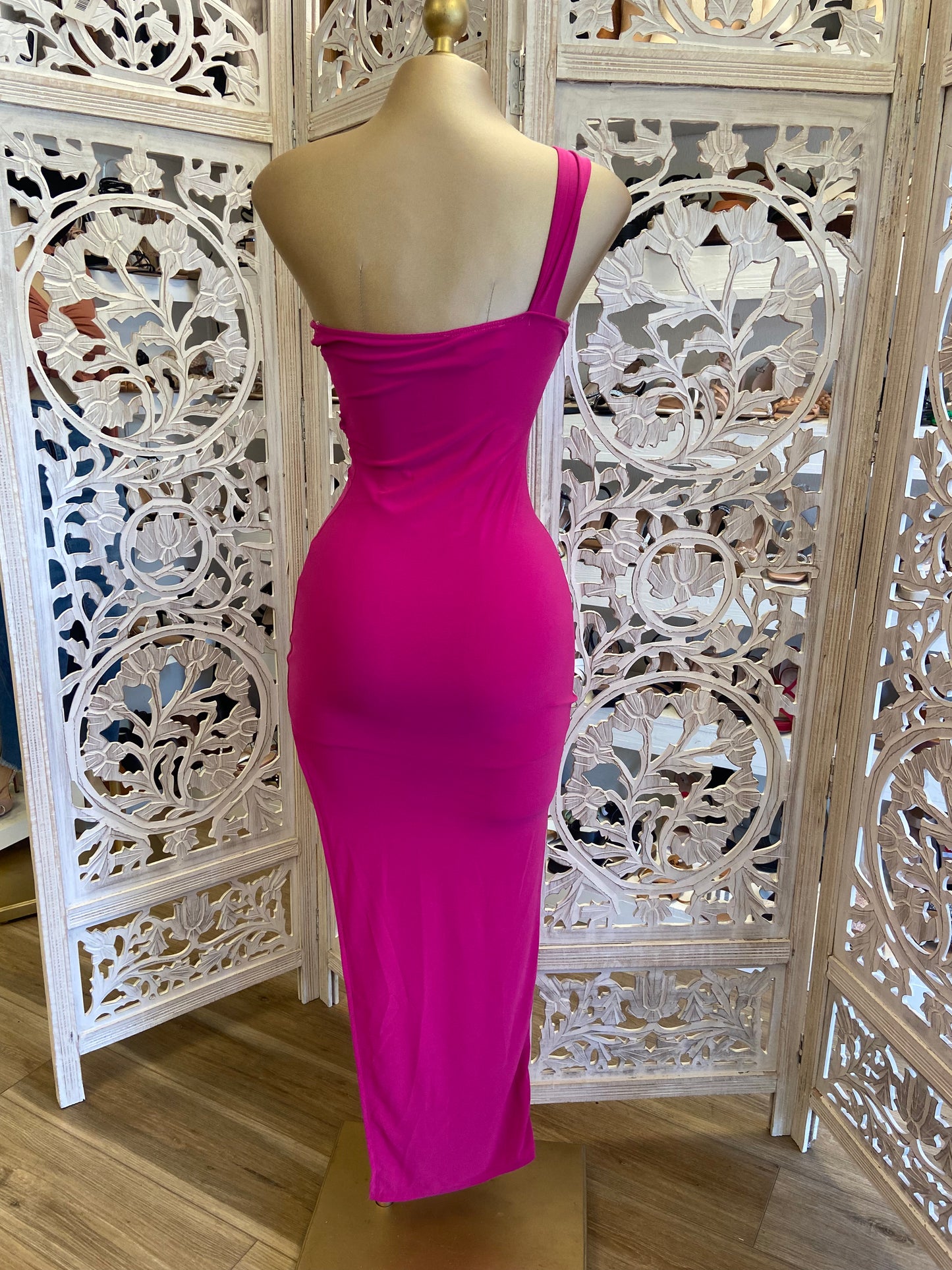 Hot Pink One Shoulder Knotted Dress