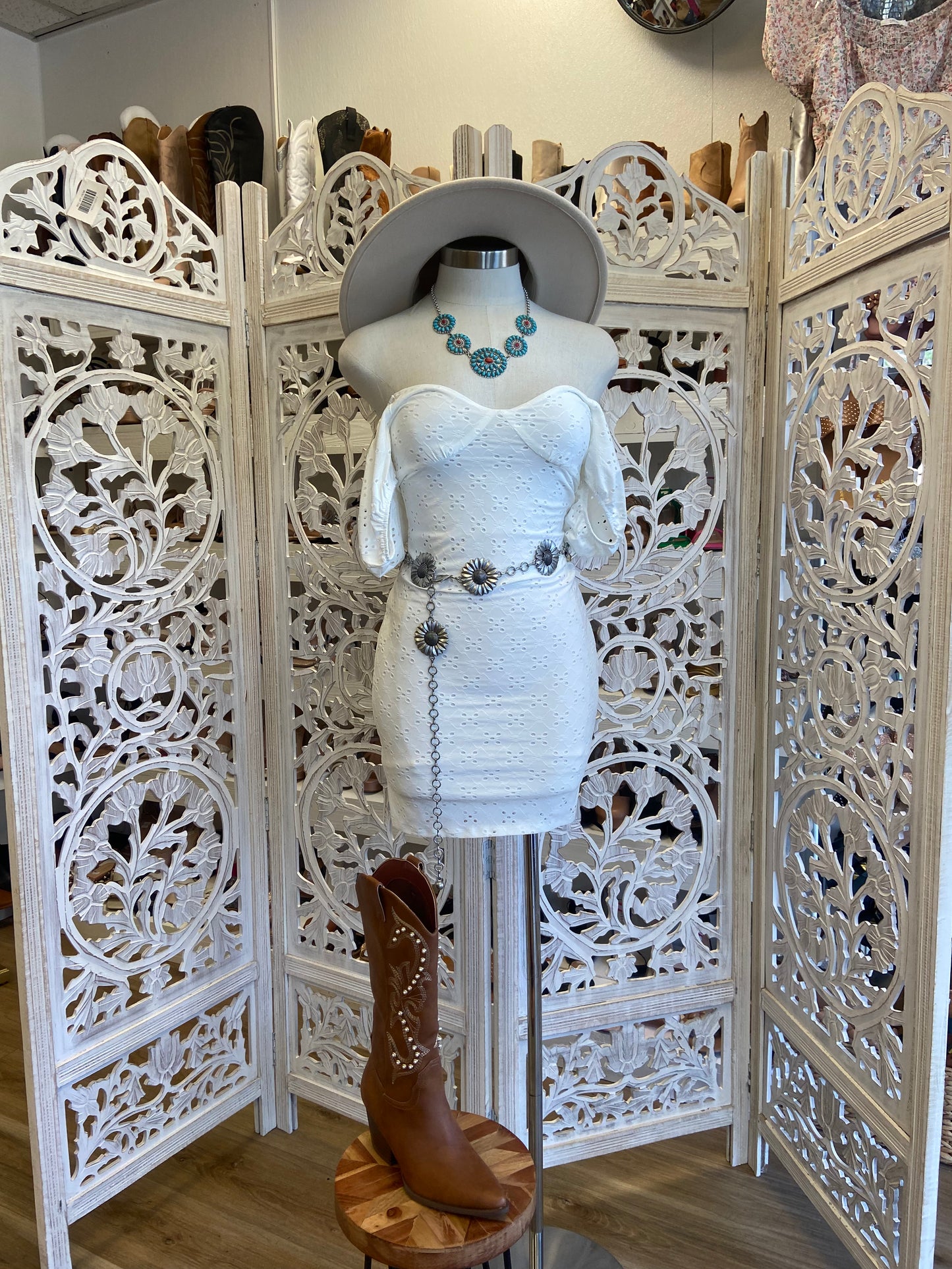 White Eyelet Body Con Dress