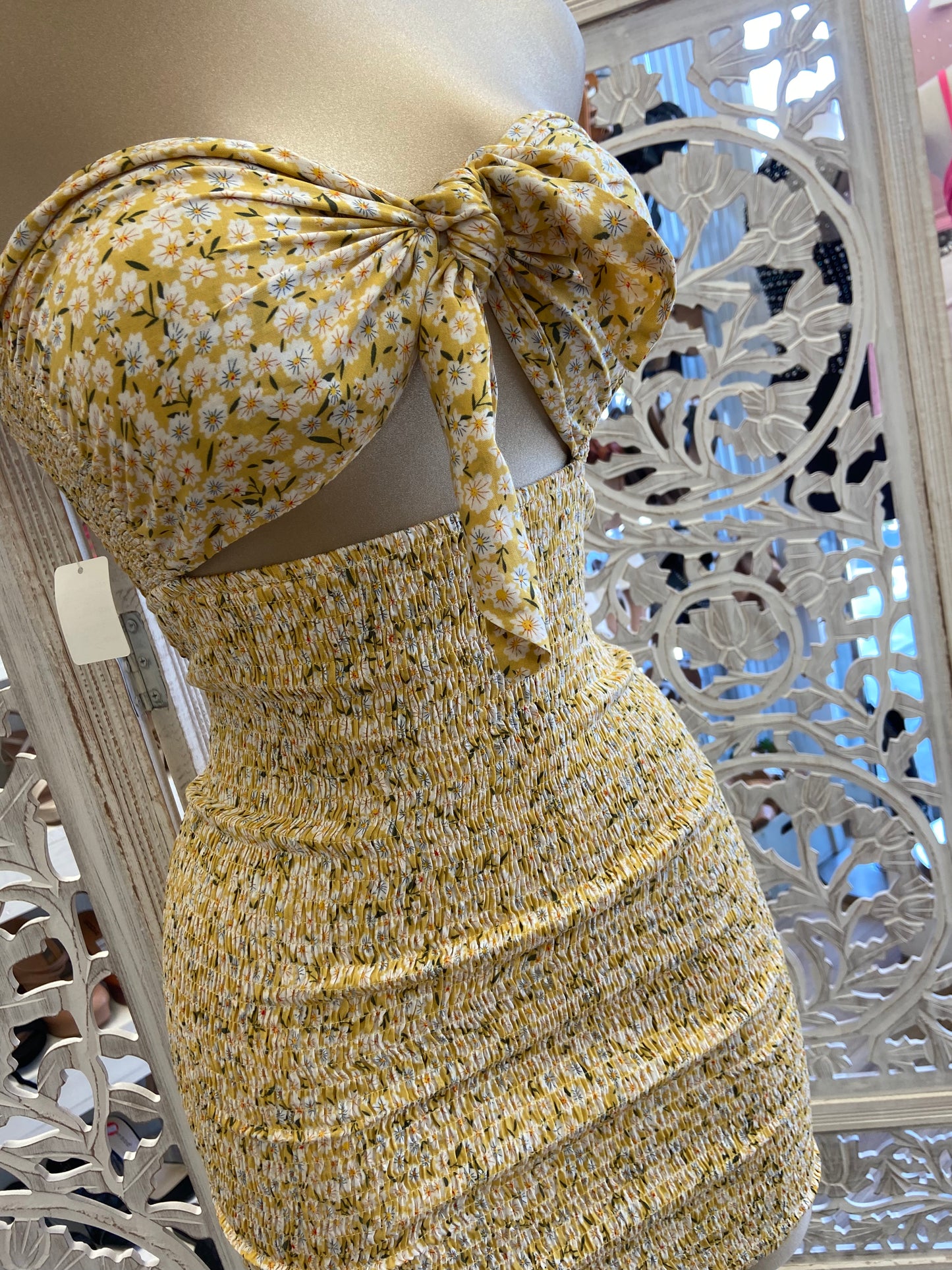 Yellow Floral Strapless Dress