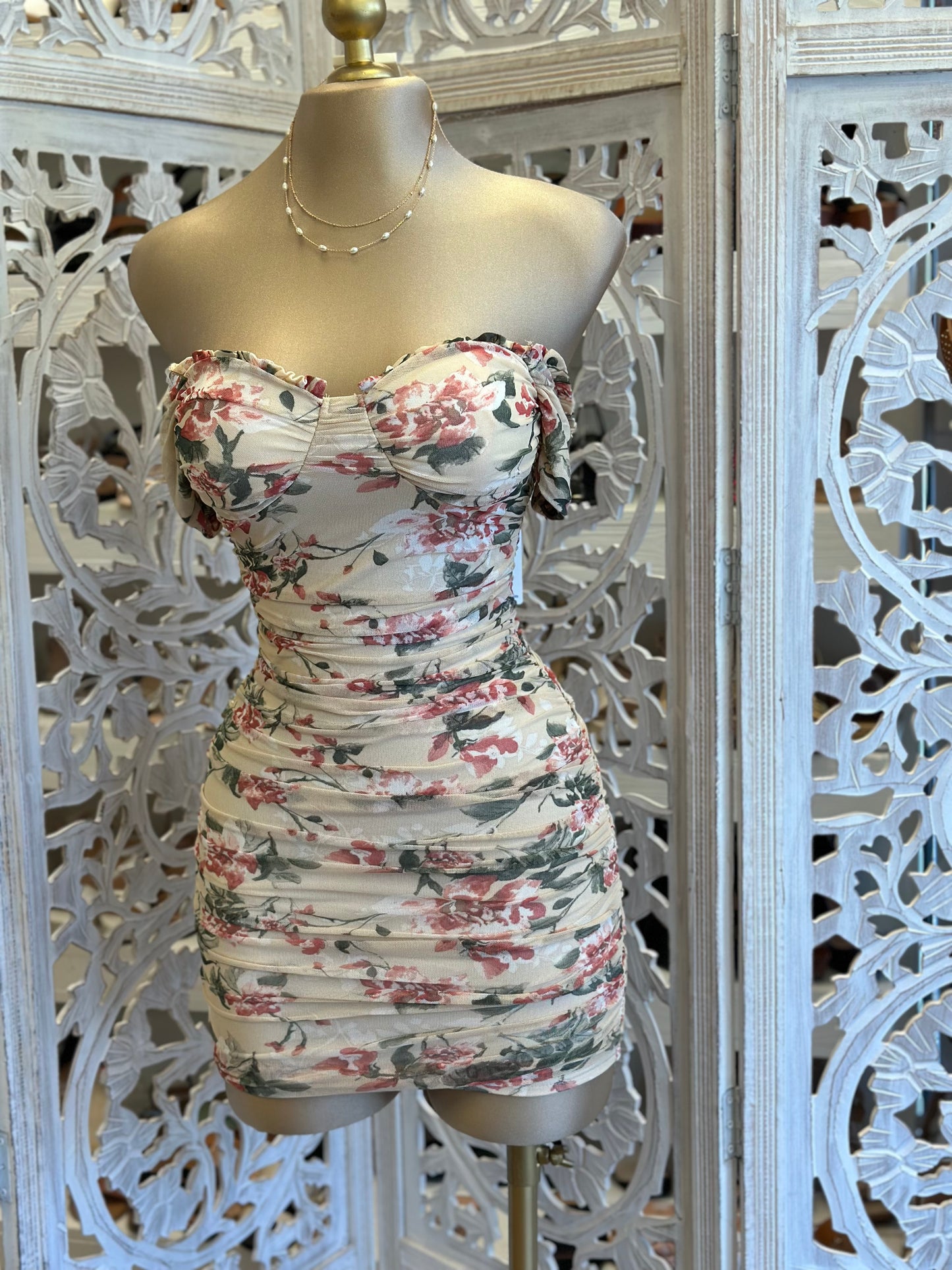 Beige Floral Mini Dress