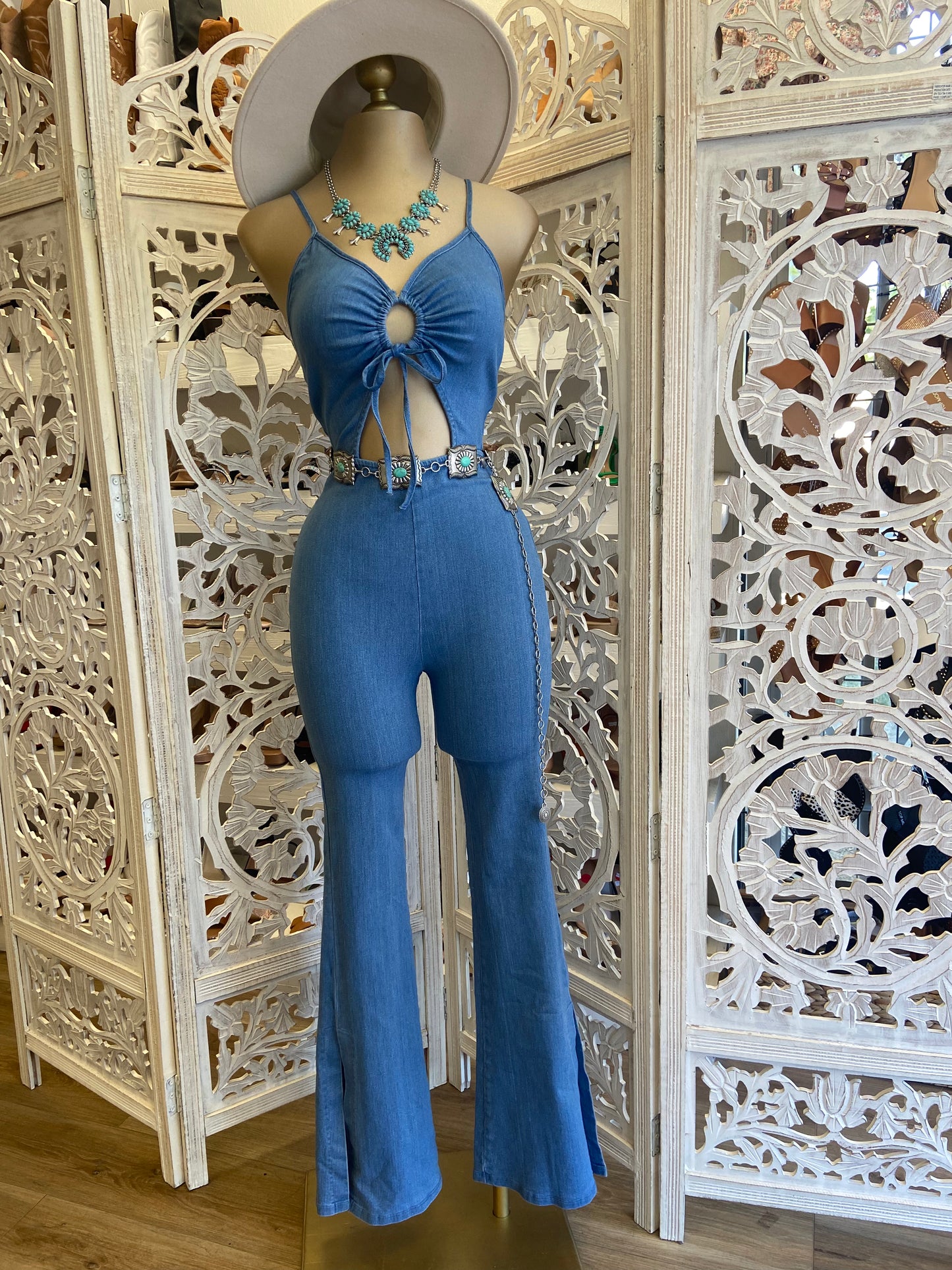 Denim Keyhole Jumpsuit