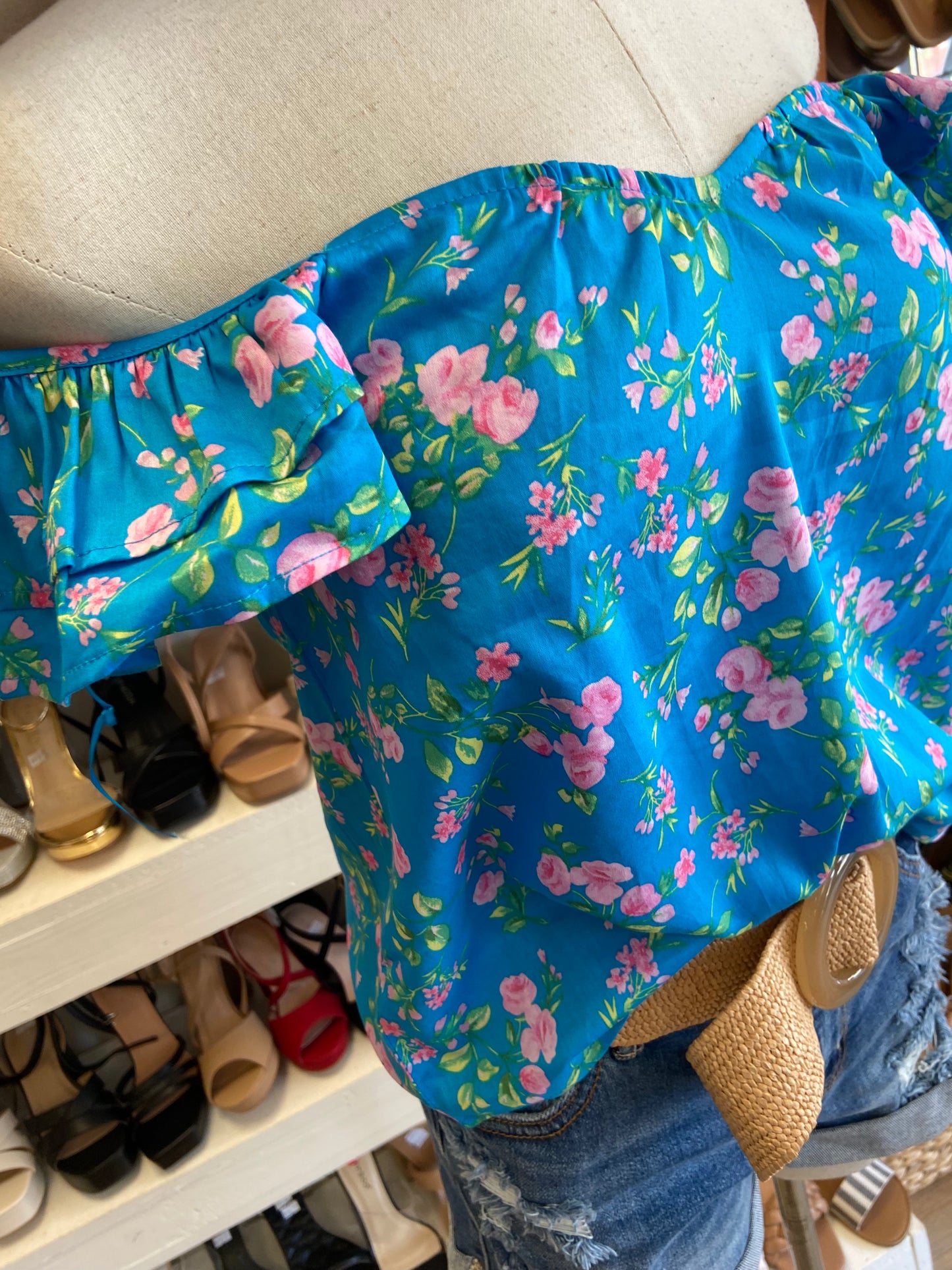 Off Shoulder Floral Ruffle Blouse