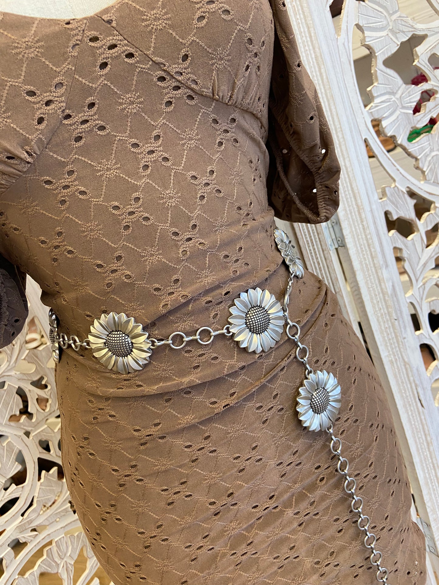 Brown Eyelet Body Con Dress