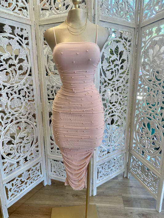 Pearl Detail Baby Pink Dress