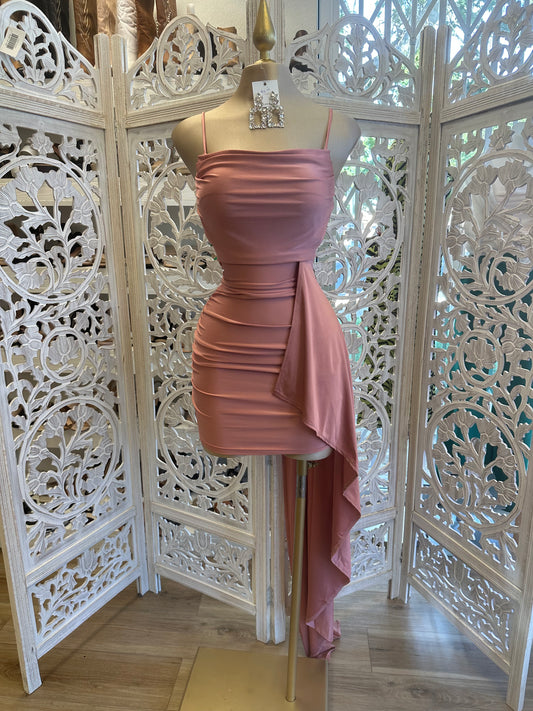 Rose Strappy Ruched Tailed Dress