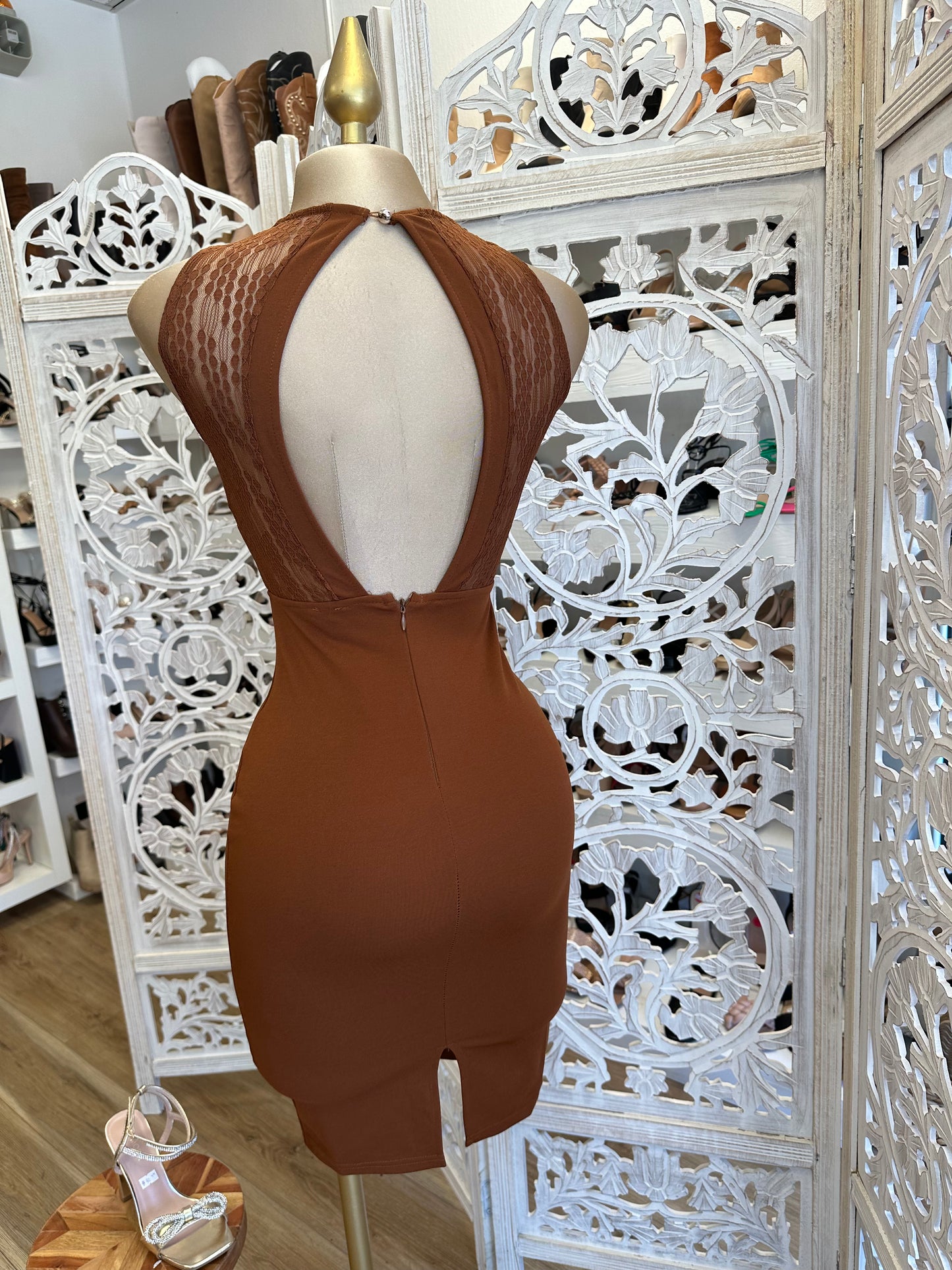 Cognac Crossed Mini Dress