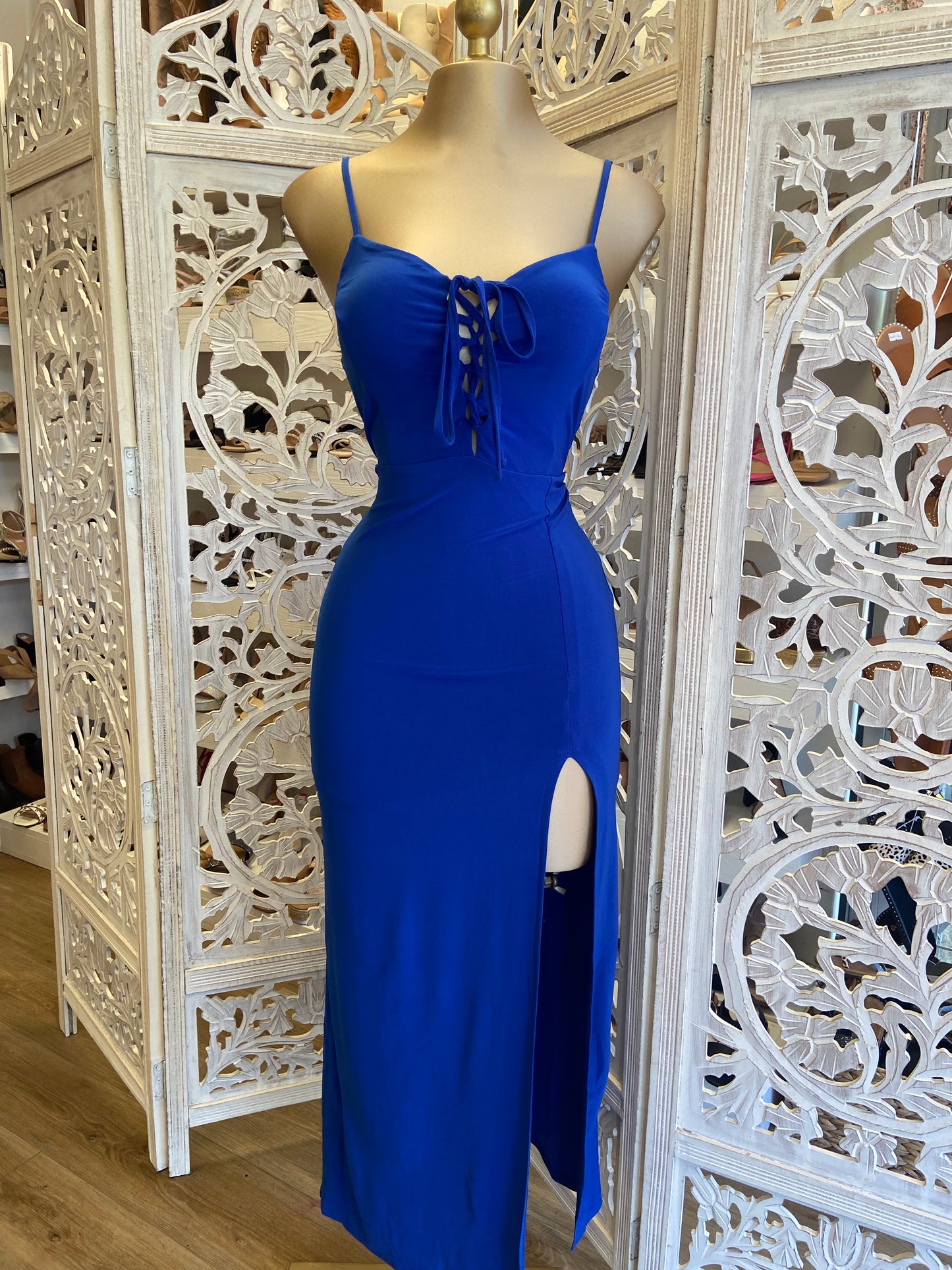 Royal Blue Tie Up Midi Dress