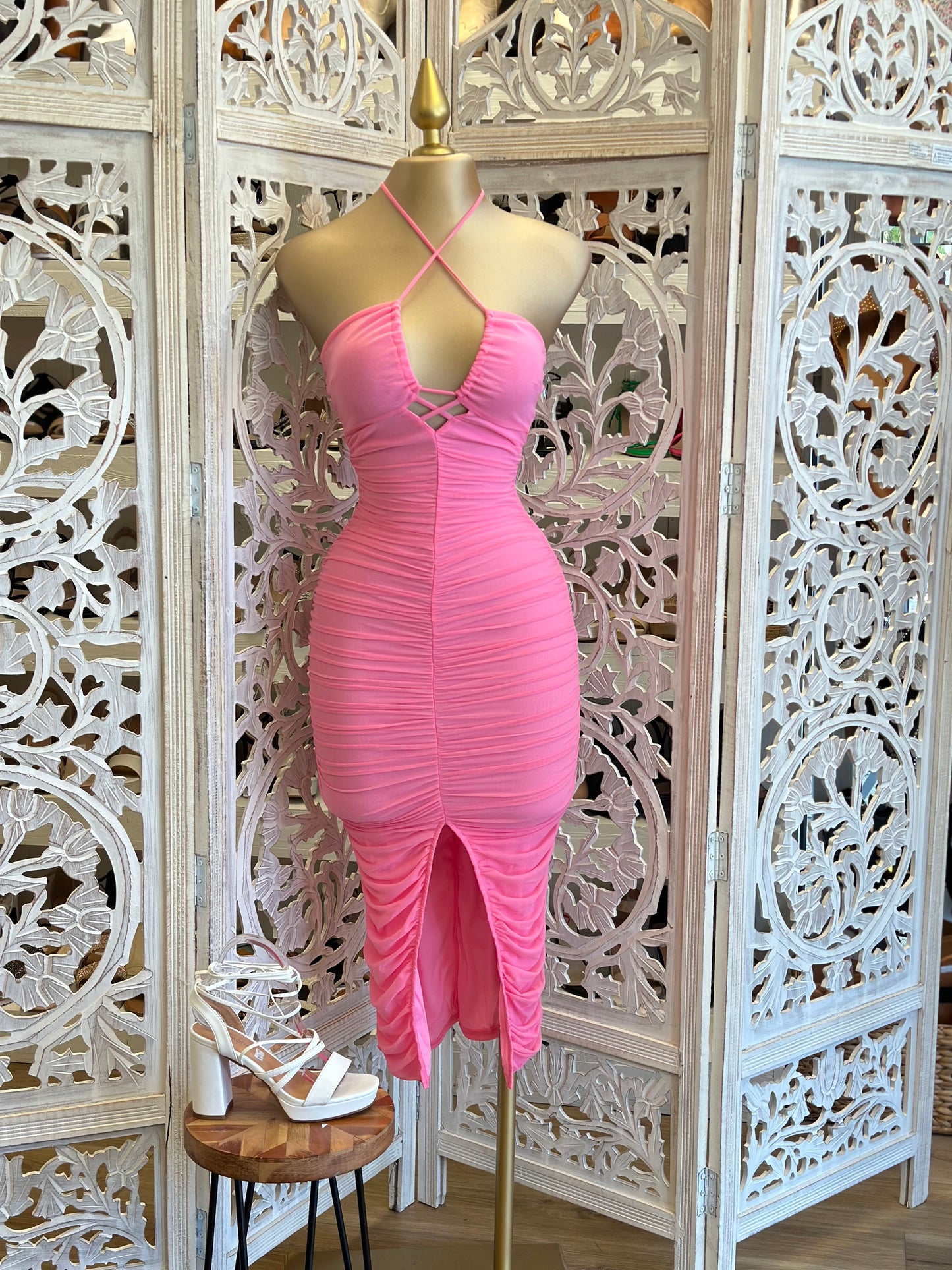 Pink Tie up Dress