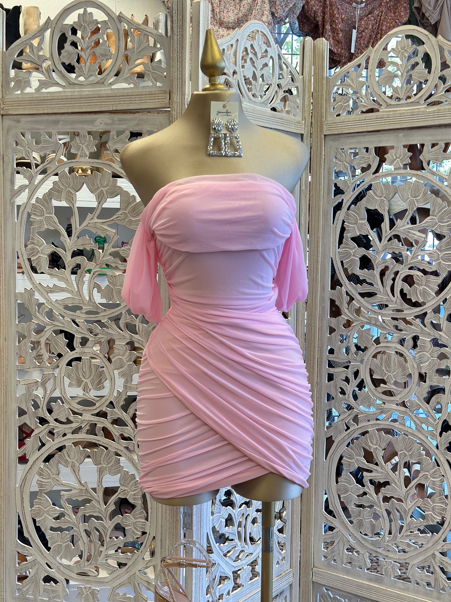 Cotton Pink Draped Mini Dress