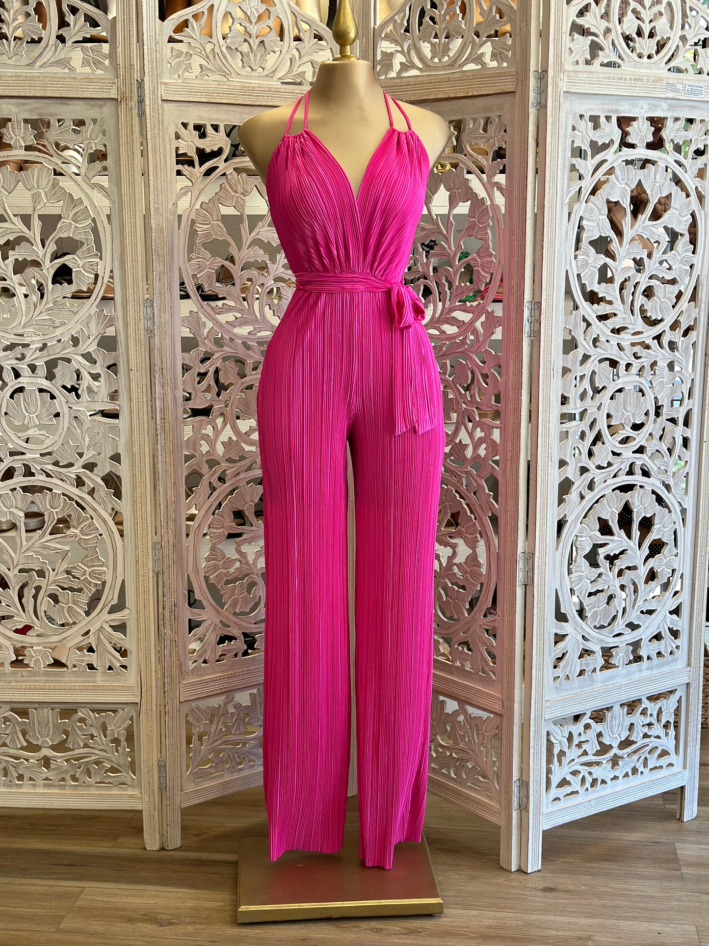 Pleated Hot Pink Jumpsuit