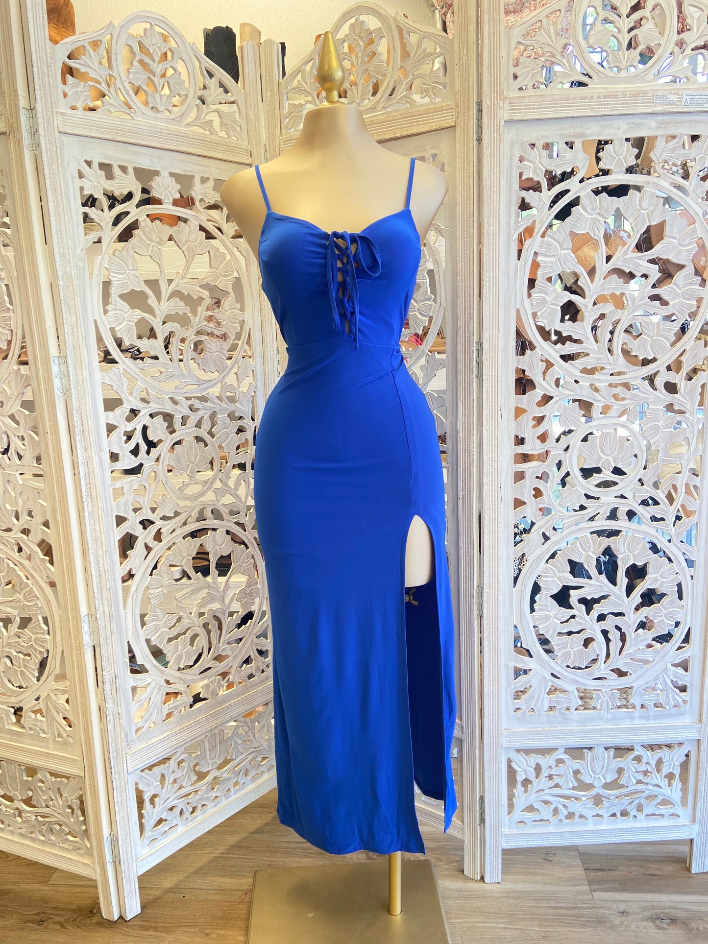 Royal Blue Tie Up Midi Dress