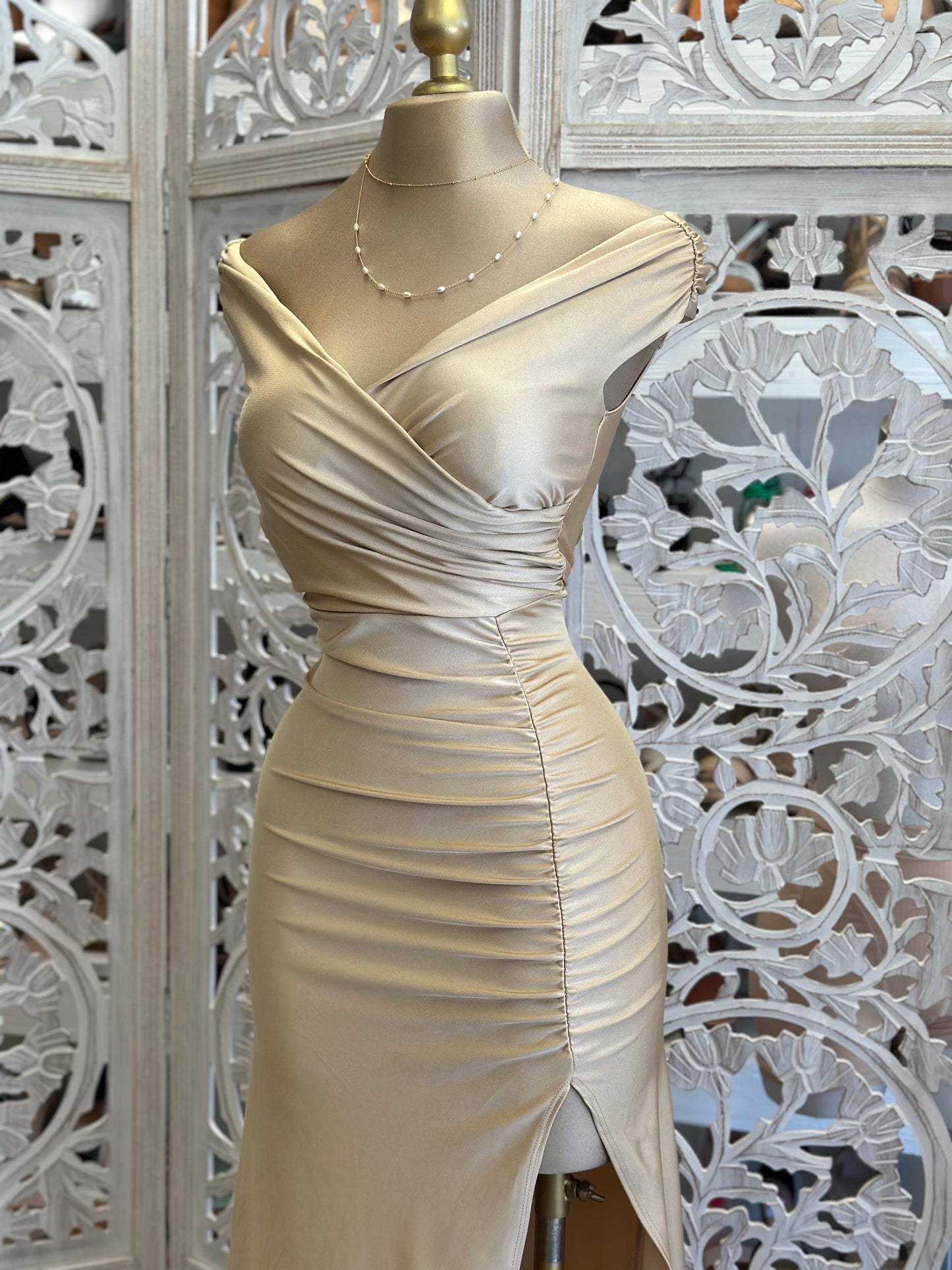 Champagne Wrapped Formal Dress