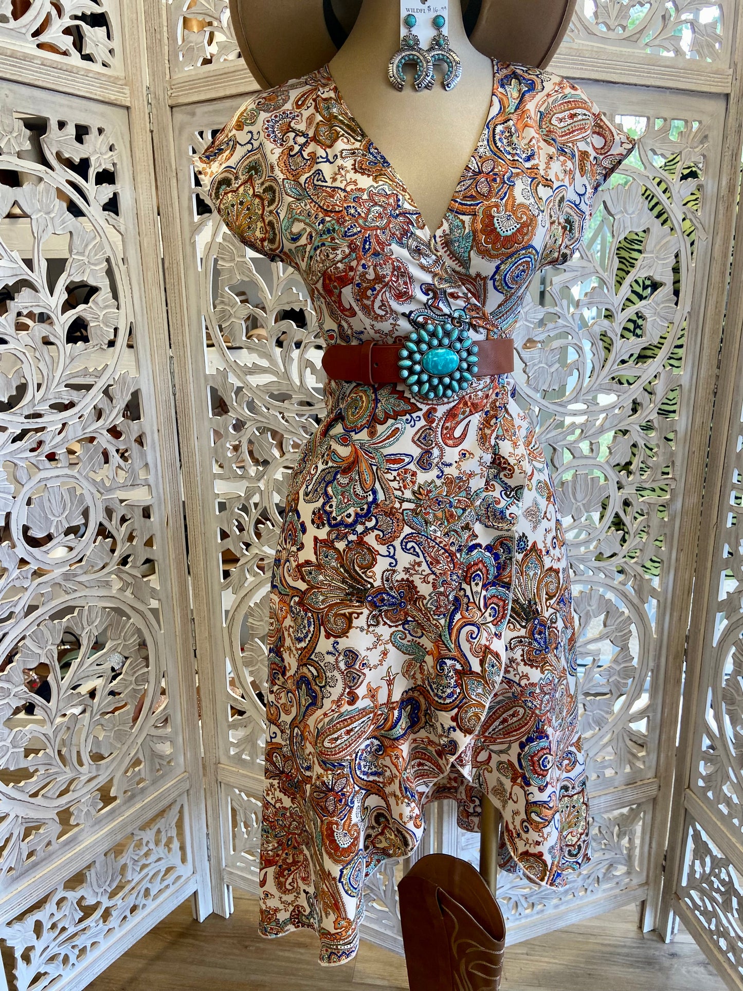 Western Wrapped Printed Dress- Not Stretchy