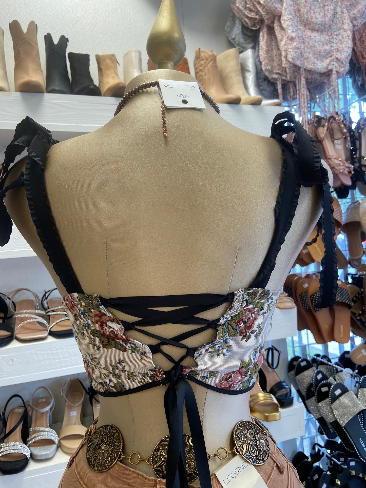 Black Strap Lace Up Corset